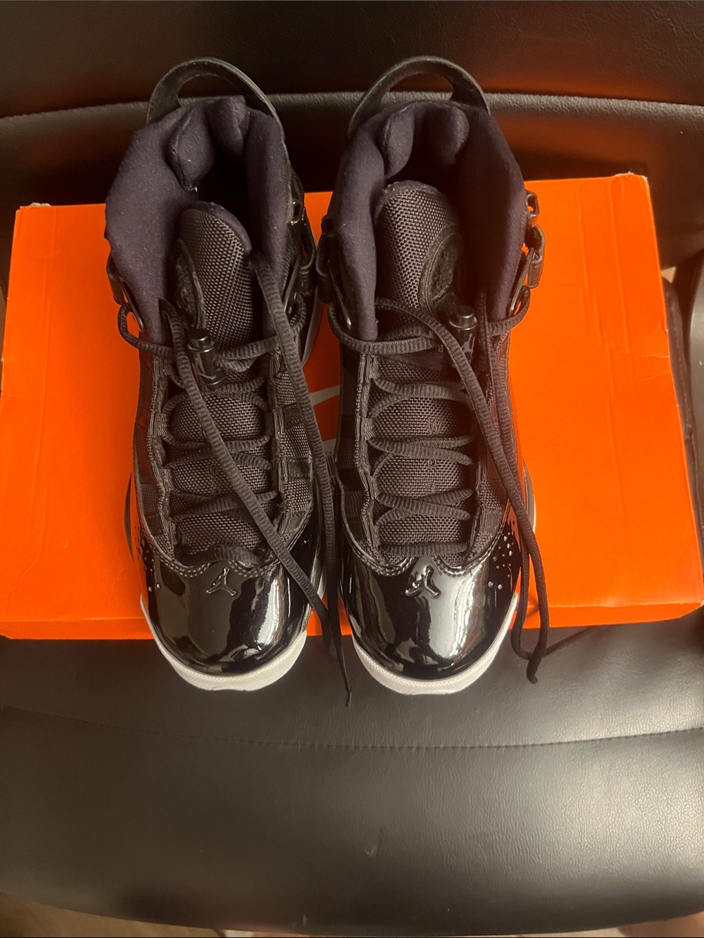 Jordan Kids Black Patent High-Top Sneakers with White Sole and Black Mesh